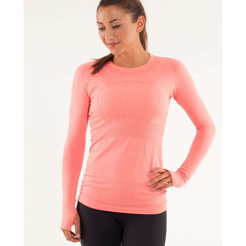 Lululemon coral fitted Run: Swiftly Tech long sleeve workout gym athletic shirt